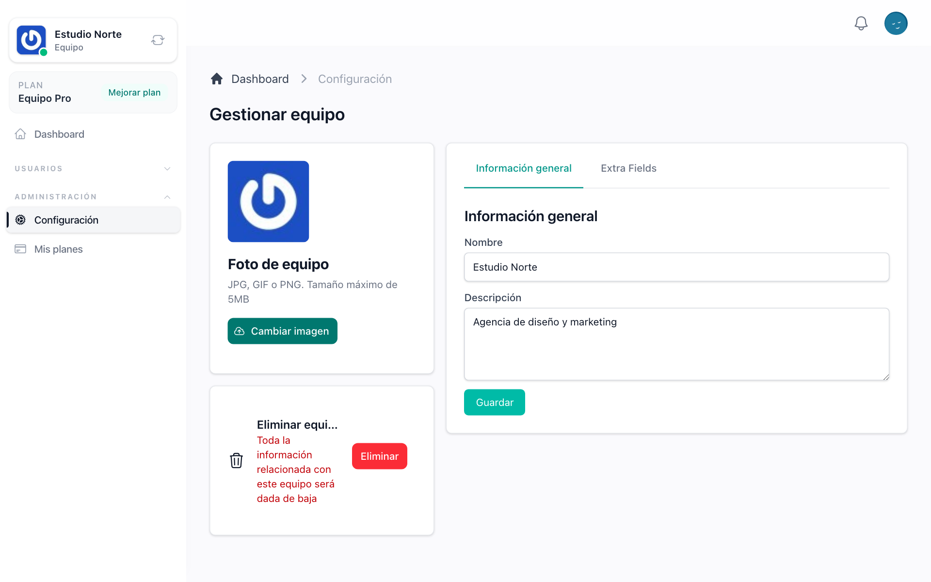 Configuración, un logotipo y campos propios